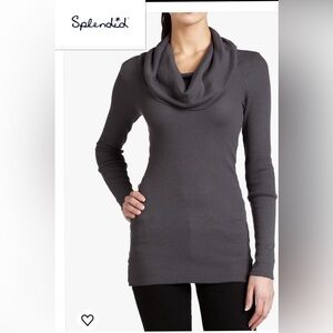 Splendid Women's Thermal Cowl Neck Long Sleeve Buttery Soft Top in Coal size S